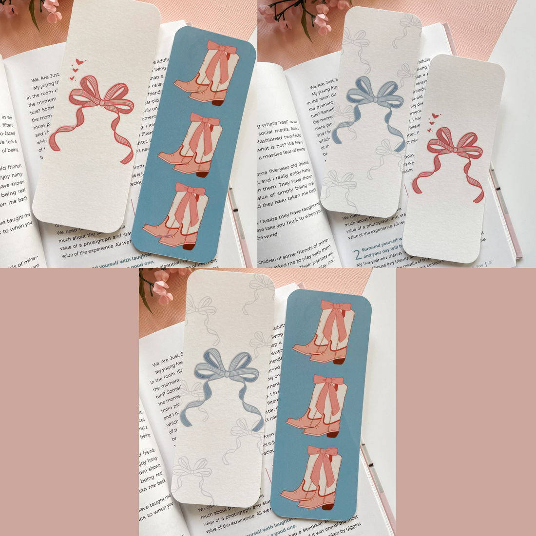 Pretty Girls Bow Bookmark Set | Double-Sided Bookmarks