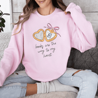 books are the way to my heart light pink crewneck, heart locket sweatshirt, oversized crewneck book merch, cute book sweater