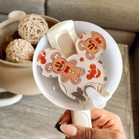 christmas gingerbread mouse ear tumbler topper accessories, christmas gifts, cute christmas tumbler, christmas tumbler stanley accessories