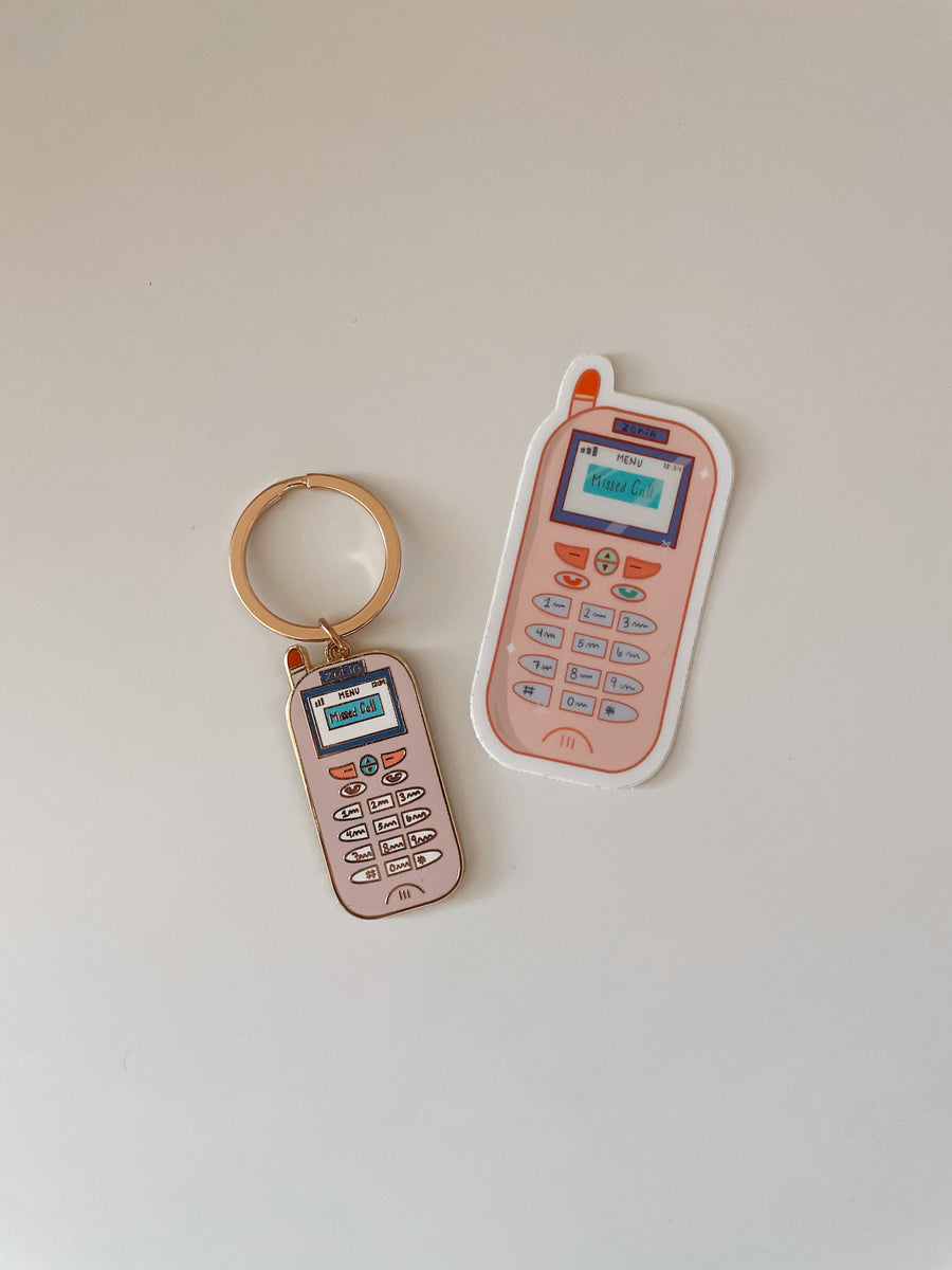 90s Zokia Cell Phone Gold Enamel Keychain