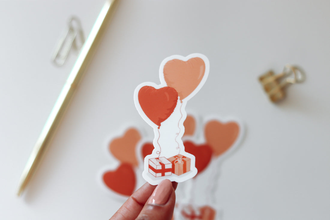 Heart Balloons and Presents Vinyl Sticker