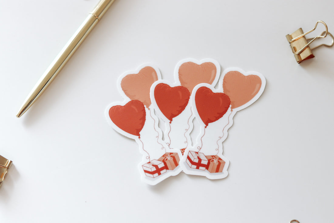 Heart Balloons and Presents Vinyl Sticker