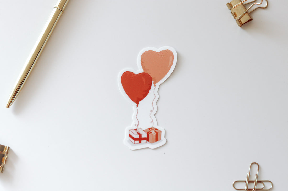 Heart Balloons and Presents Vinyl Sticker