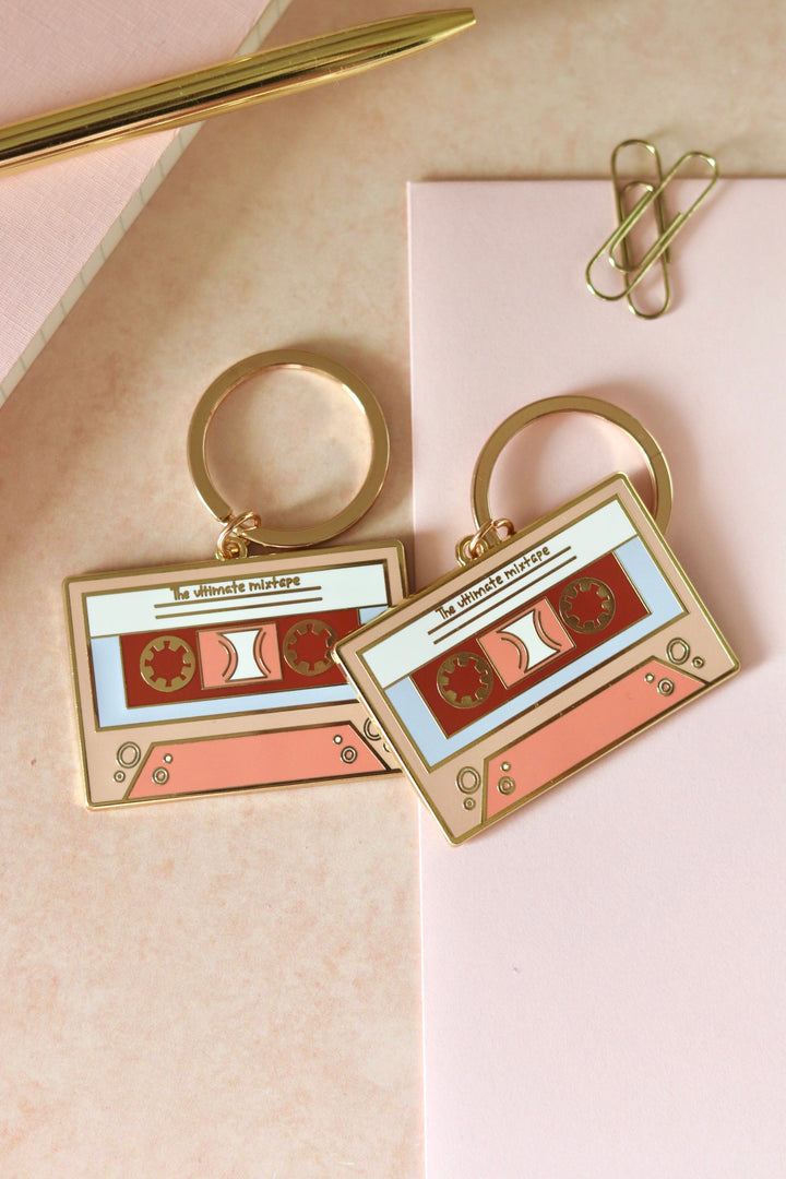 90s ultimate mixtape gold enamel keychain