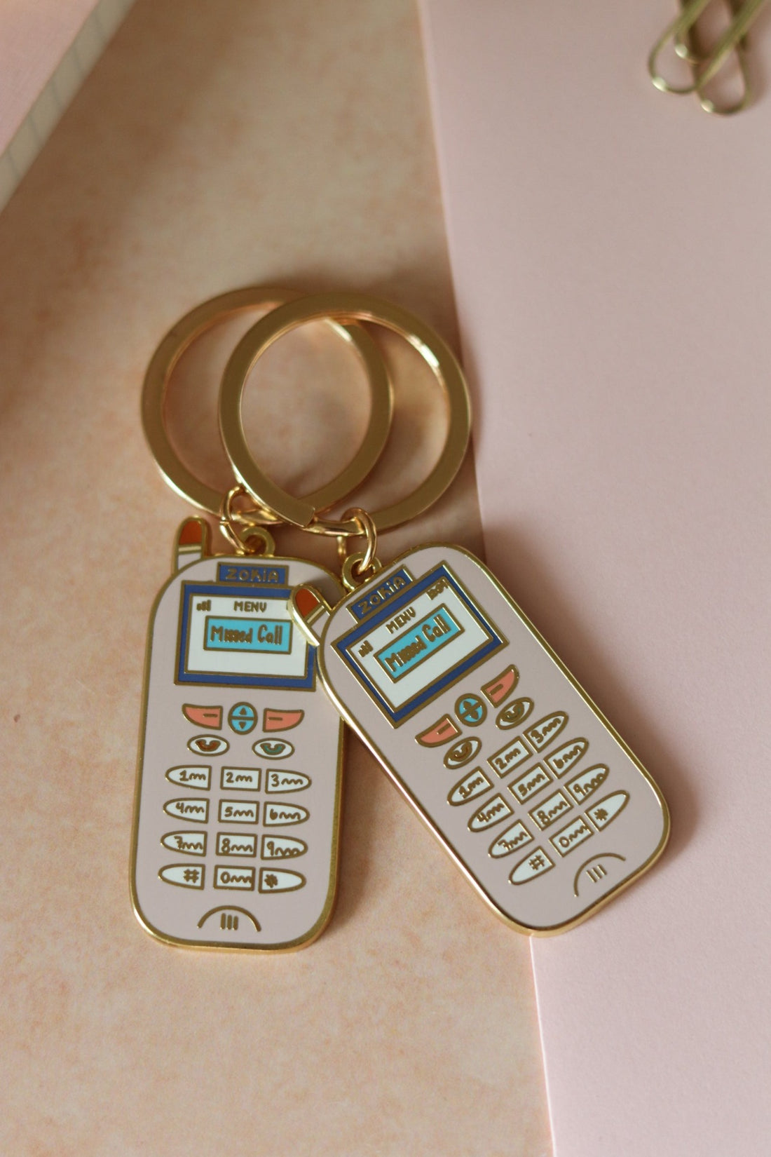 90s inspired retro zokia cell phone cool gold enamel keychain