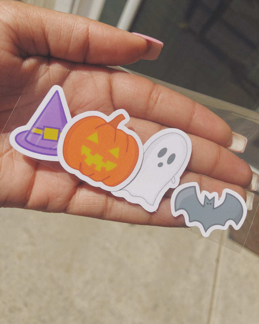 Mini Halloween Sticker Pack-Witch Hat, Ghost, Pumpkin, Bat