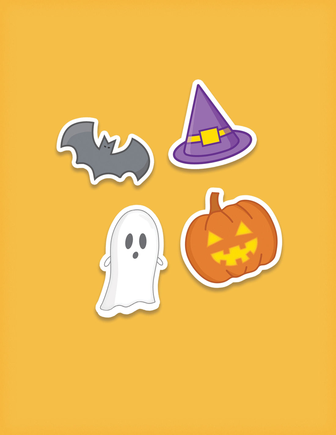 Mini Halloween Sticker Pack-Witch Hat, Ghost, Pumpkin, Bat