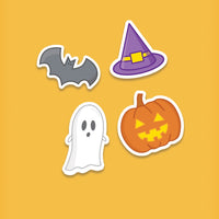 Mini Halloween Sticker Pack-Witch Hat, Ghost, Pumpkin, Bat