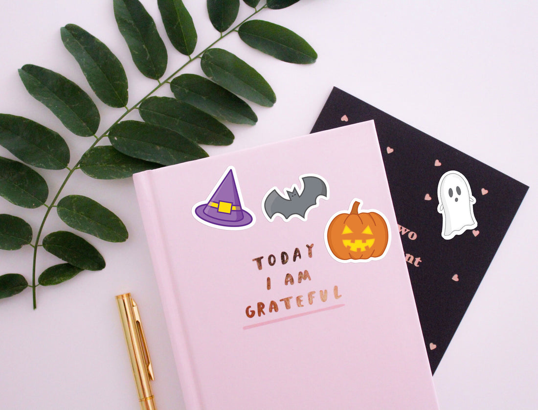 Mini Halloween Sticker Pack-Witch Hat, Ghost, Pumpkin, Bat