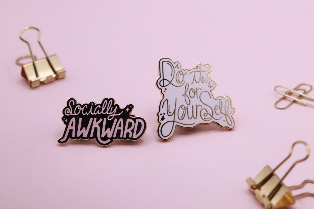 Socially Awkward Gold Enamel Pin