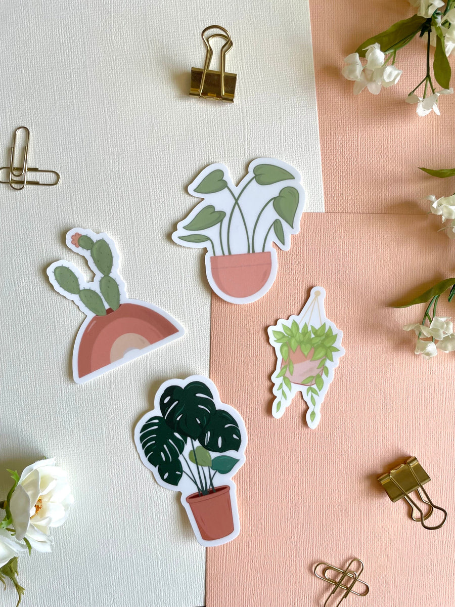 Plant Lover Stickers Pack | Cute Plant Stickers, Potted Plants | Vinyl Stickers, Sticker Packs
