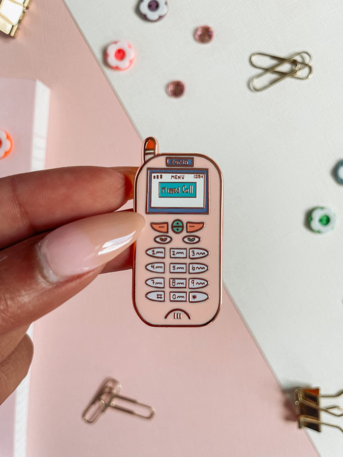 90s Zokia Cell Phone Rose Gold Enamel Pin