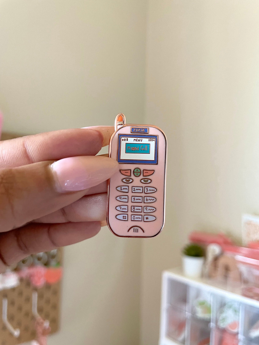 90s zokia cell phone rose gold enamel pin in jasmithdesigns shop